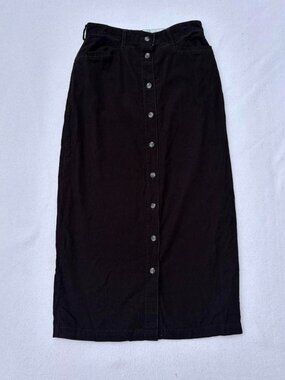 Vintage Gloria Vanderbilt Black Corduroy Button Midi Pencil Skirt Sz S Corpcore
